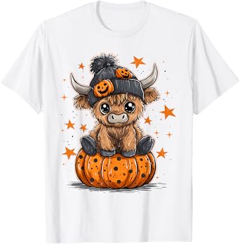 Halloween Highland Cow Witchy Cow Spooky Season Pumpkin T-Shirt