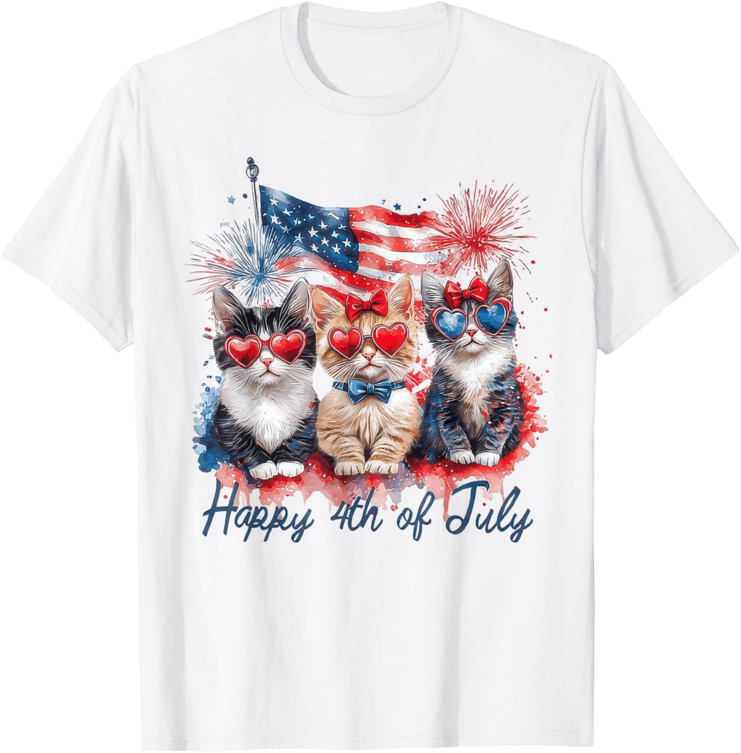 Patriotic Cats American Flag Cat Happy 4th Of July T-Shirt