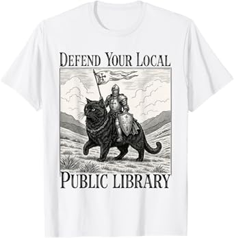 Defend Your Local Public Library Funny Knight Cat T-Shirt