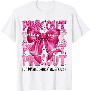Coquette Bow Pink Out Football Team Breast Cancer Awareness T-Shirt
