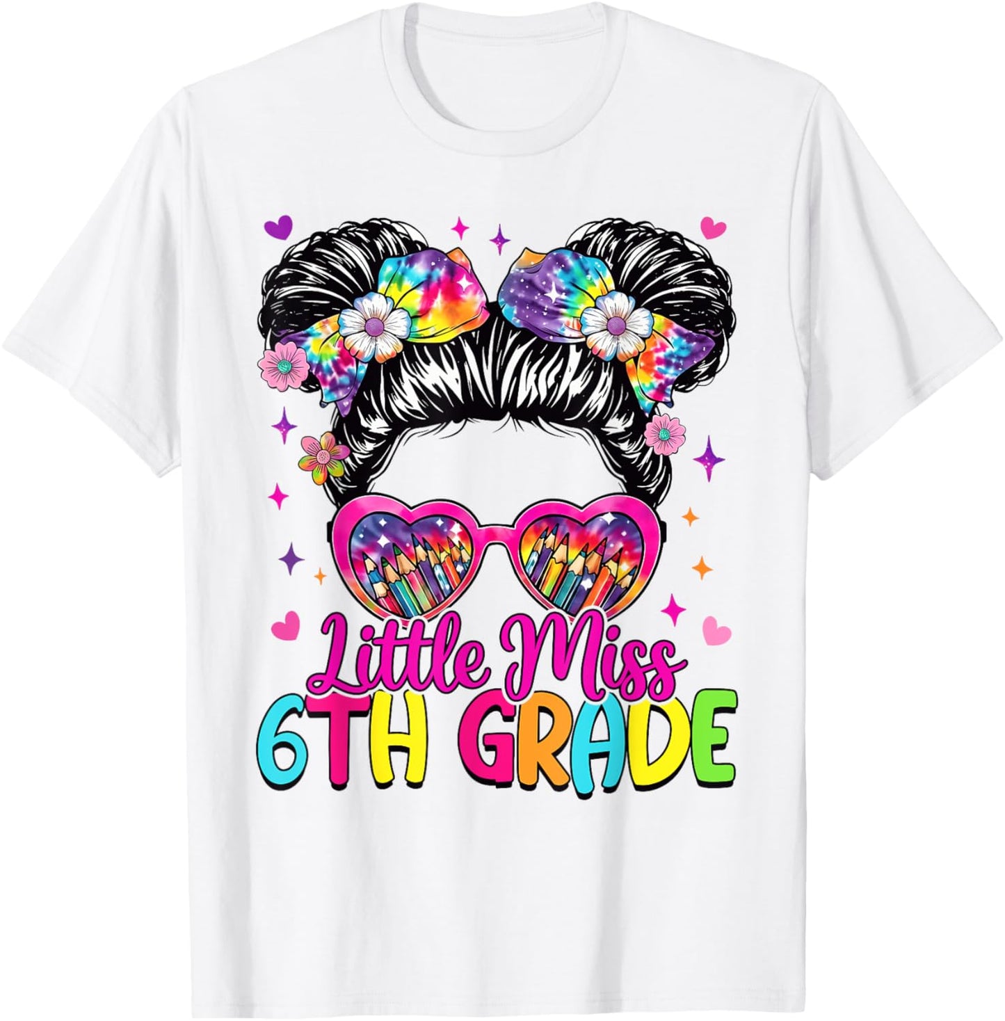 Little Miss Sixth Grade Messy Bun First Day School Tee by TeeBrew