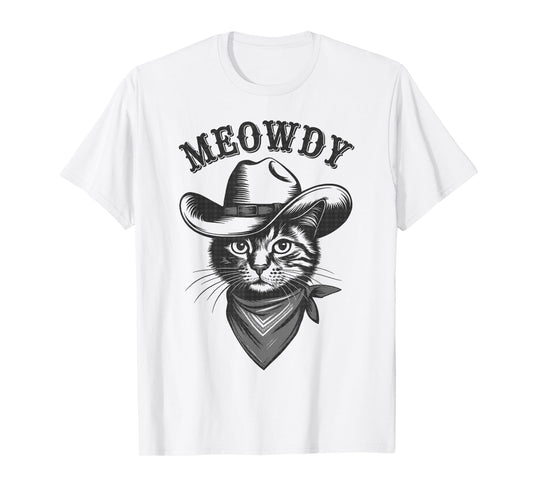 Meowdy Cat Funny Cowboy Western Graphic Cat Lady Cat Dad T-Shirt