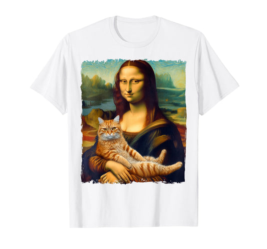 Mona Lisa Holding Cat Portrait Art Painting Kitty Cat Mom T-Shirt