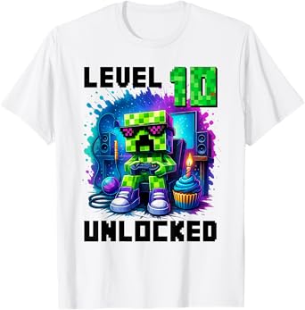 Level 10 Unlocked 10th Birthday Pixel Number Video Game T-Shirt