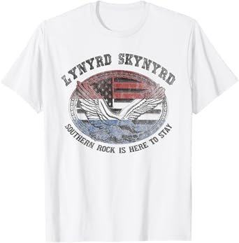Lynyrd Skynyrd Southern Rock Here To Stay Biker US Flag Logo T-Shirt