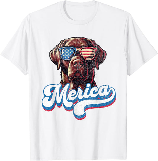 Chocolate Labrador Labs Patriotic American Flag Sunglasses T-Shirt