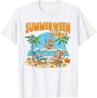 Summerween Skeleton Beach Party Halloween Vibes Summertime T-Shirt