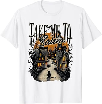 Take Me to Salem Black Cat Halloween Retro Vintage T-Shirt