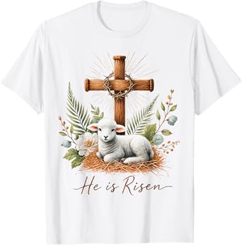 True Easter He is Risen Lamb Crown of Thorn Cross Palm Jesus T-Shirt