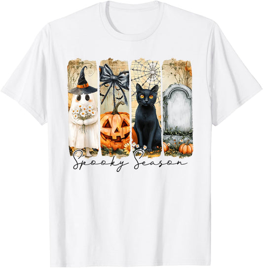 Spooky Season Halloween Ghost Pumpkin Cat Grave Men Women T-Shirt