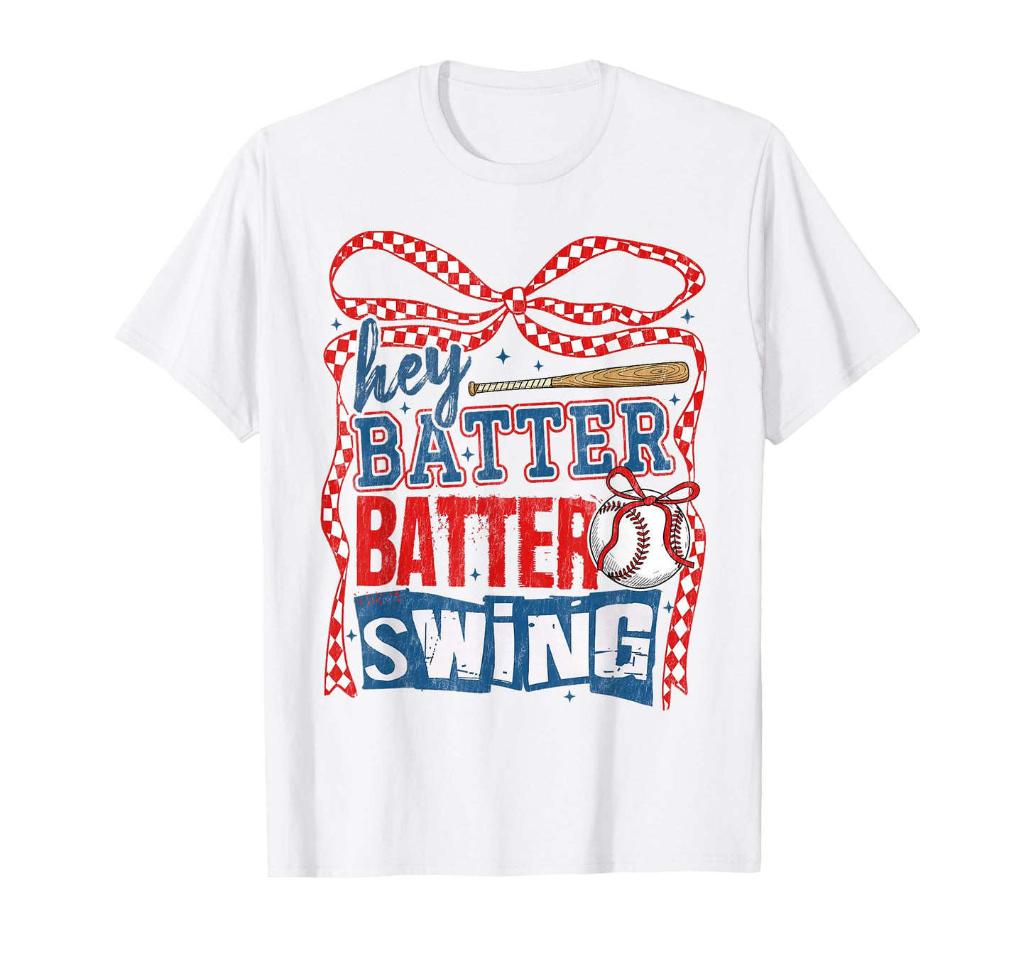 Hey Batter Batter Swing Coquette Bow Game Day Baseball Funny T-Shirt
