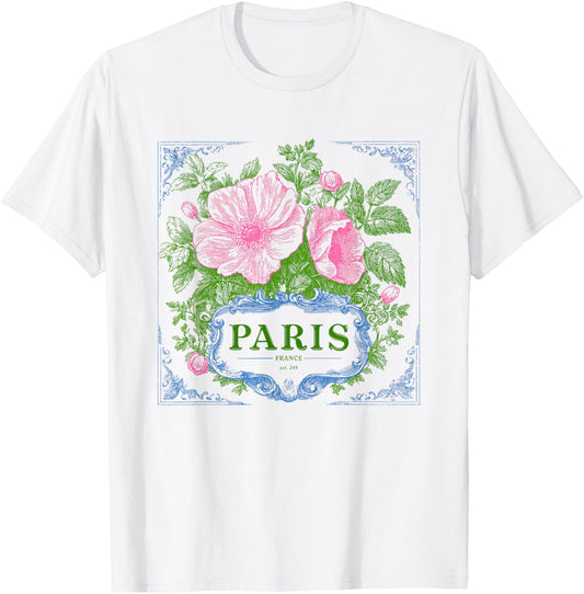 Paris France Vintage French Antique Design Floral Souvenir T-Shirt