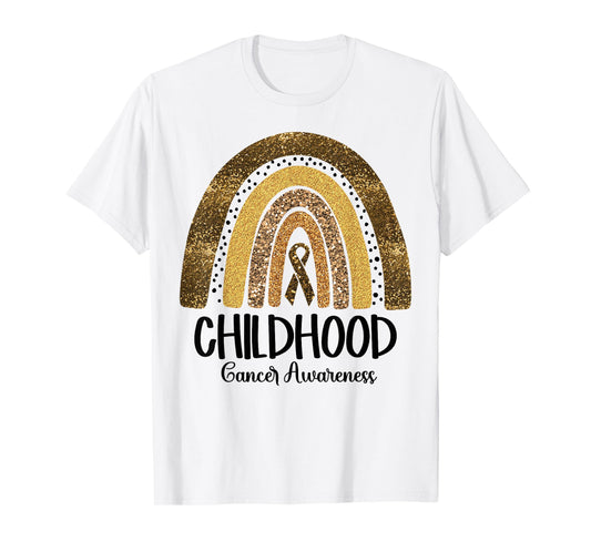 Childhood Cancer Awareness Gold Ribbon Rainbow Women Kids T-Shirt