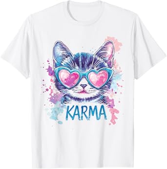 Vintage Cat Karma lovers For Teens Girls Women Men T-Shirt