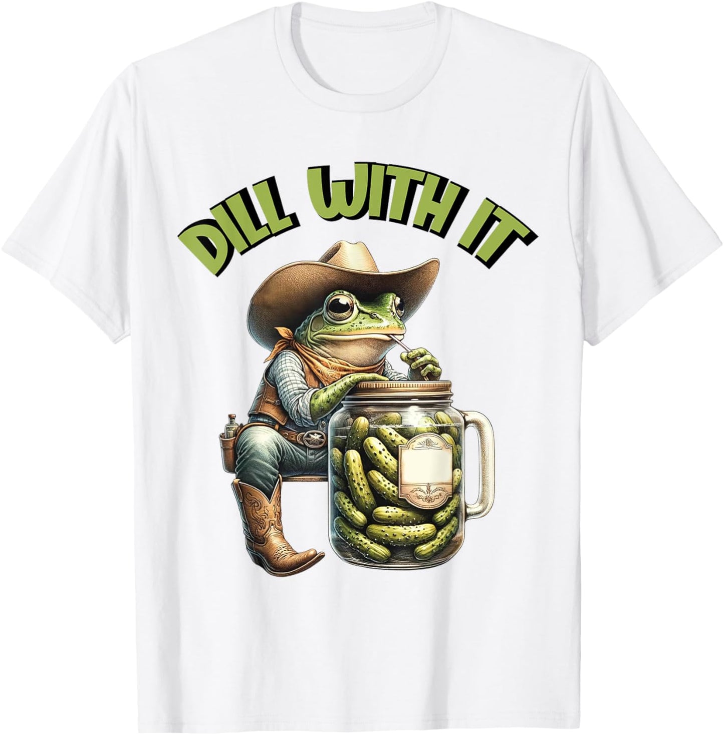 Pickle Cowboy Frog Retro Western Style Tee by TeeBrew