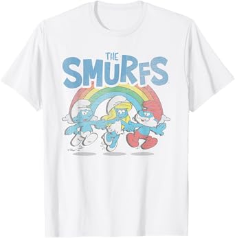 The Smurfs Vintage Rainbow With Characters Cartoon T-Shirt
