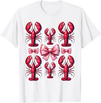 Pink Bow Cute Crawfish Crayfish Girls Women T-Shirt