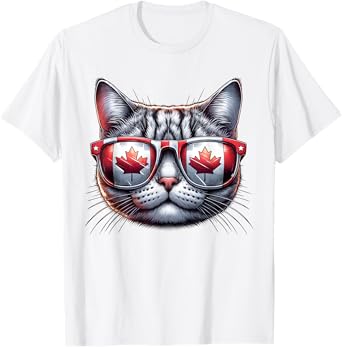 Cat Canadian Kitty Sunglasses Canada Flag Funny Canada Day T-Shirt