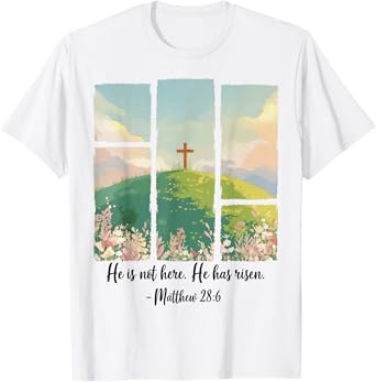 Christian Easter Men Women Kids Jesus Cross He Is Risen T-Shirt