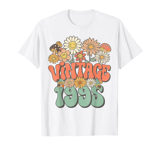 Vintage 1995 Floral Hippie Groovy Daisy Flower 30th Birthday T-Shirt
