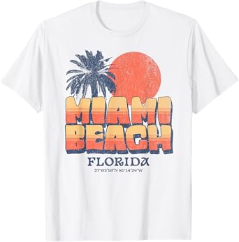 Miami Beach Florida Retro Sunset Palm Tree Vintage Vacation T-Shirt