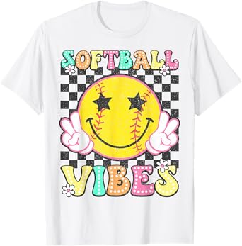 Softball Vibes Softball Retro Groovy Game Day Girls Women T-Shirt
