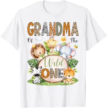 Grandma Of The Wild One Safari Jungle 1St Birthday Kids T-Shirt