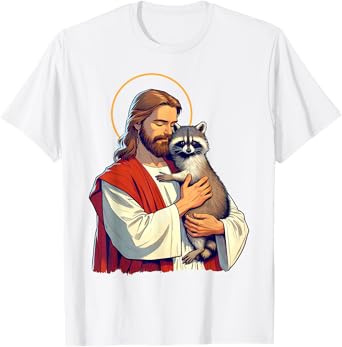 Racoon Lover Trash Eater Christian Jesus Holding A Racoon T-Shirt