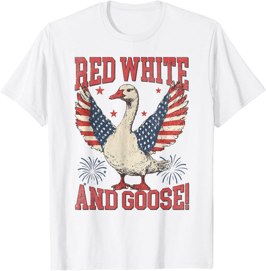 Red White & Goose Retro 4th Of July Patriotic American Goose T-Shirt
