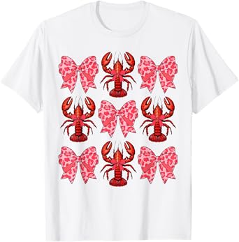 Cute Coquette Bow Crawfish Graphic Y2K Girls Women Aesthetic T-Shirt
