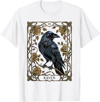 Vintage Raven Tarot Card Gothic Wiccan Pagan Witch Black T-Shirt