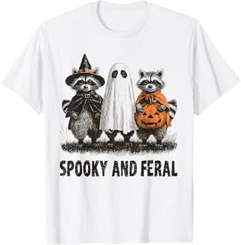Feral And Spooky Funny Creepy Raccoon Ghost T-Shirt