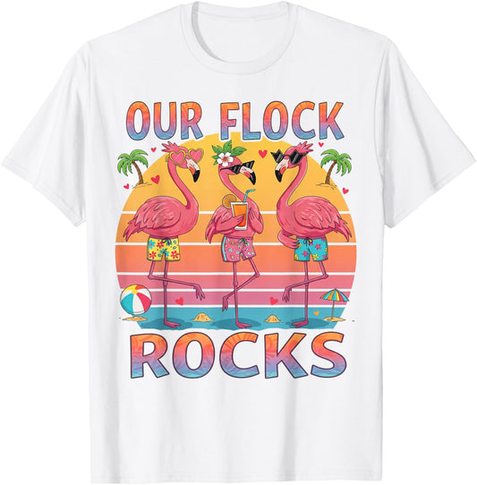 Our Flock Rocks Flamingo Matching Family Vacation Group T-shirt by TeeBrew