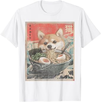 Cute Funny Dog Cat Japanese Ramen Noodle Shiba Inu Ramen Japanese Funny Kawaii Shiba Dog Anime Gifts T-Shirt