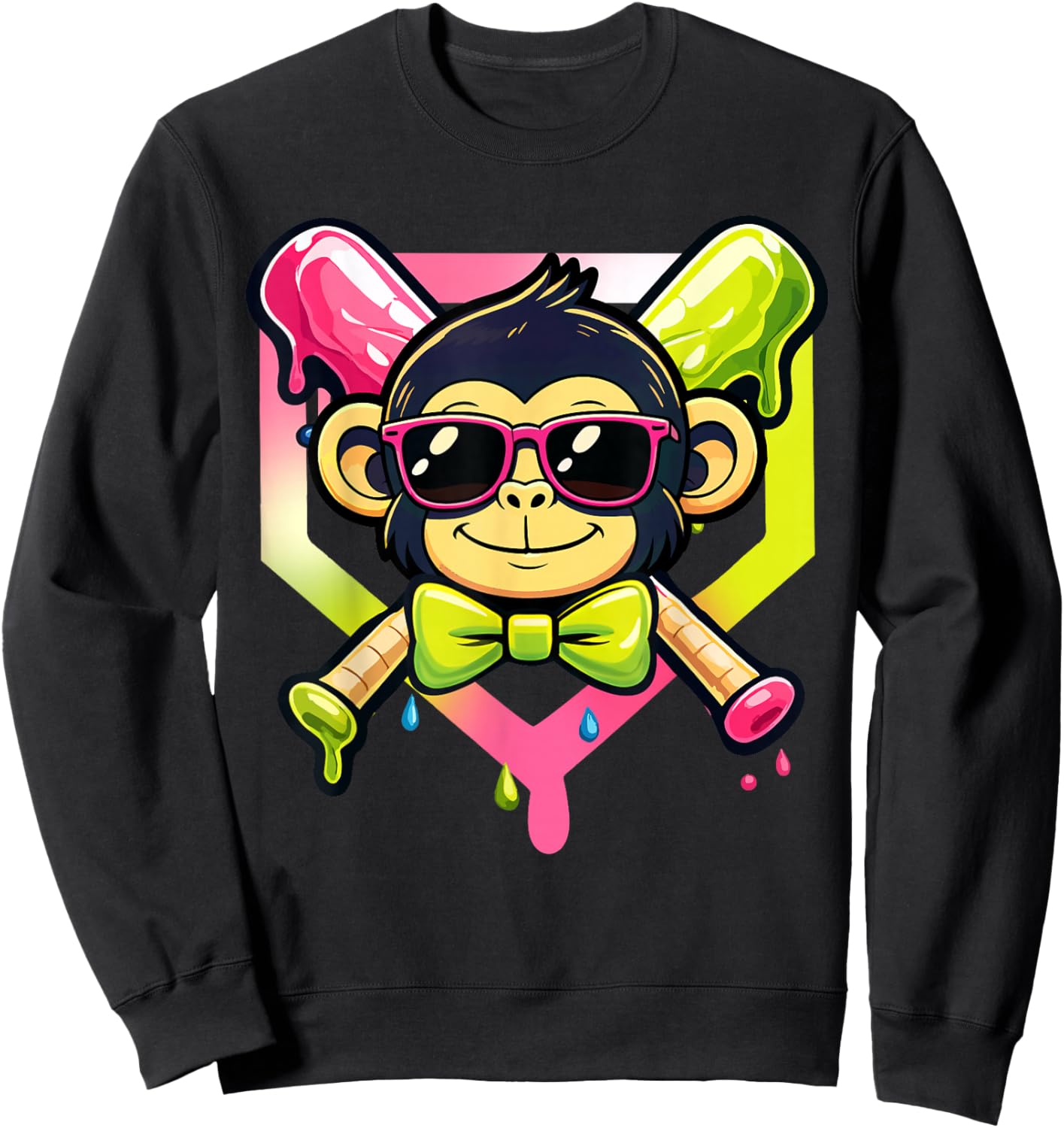 Cute Party Animals Baseball Funny Monkey Sunglasses T-Shirt - Sweatshirt | Black