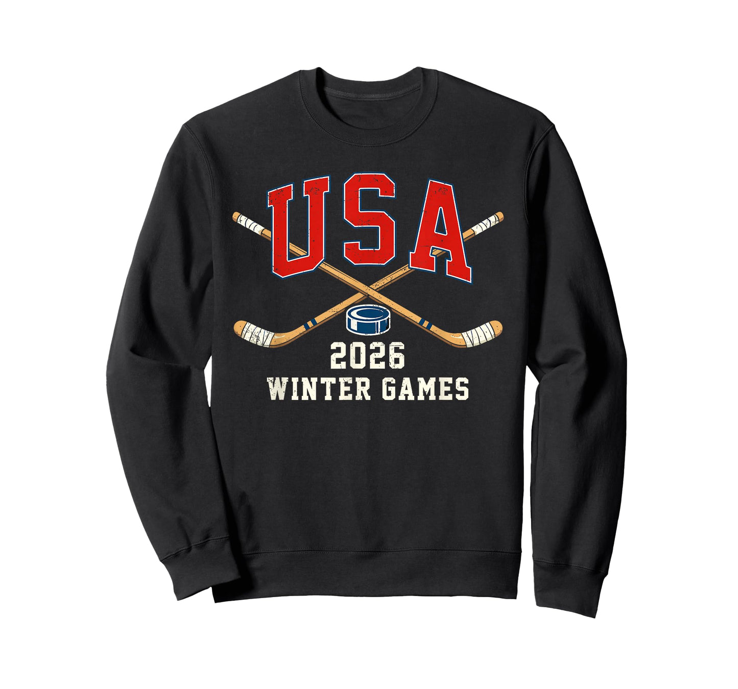 Ice Hockey 2026 Sticks US Flag Patriotic Player Men Boys Kid T-Shirt - Sweatshirt | Black