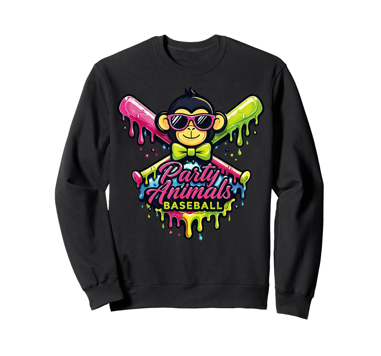 Party Animals Baseball Funny Monkey T-Shirt - Sweatshirt | Black