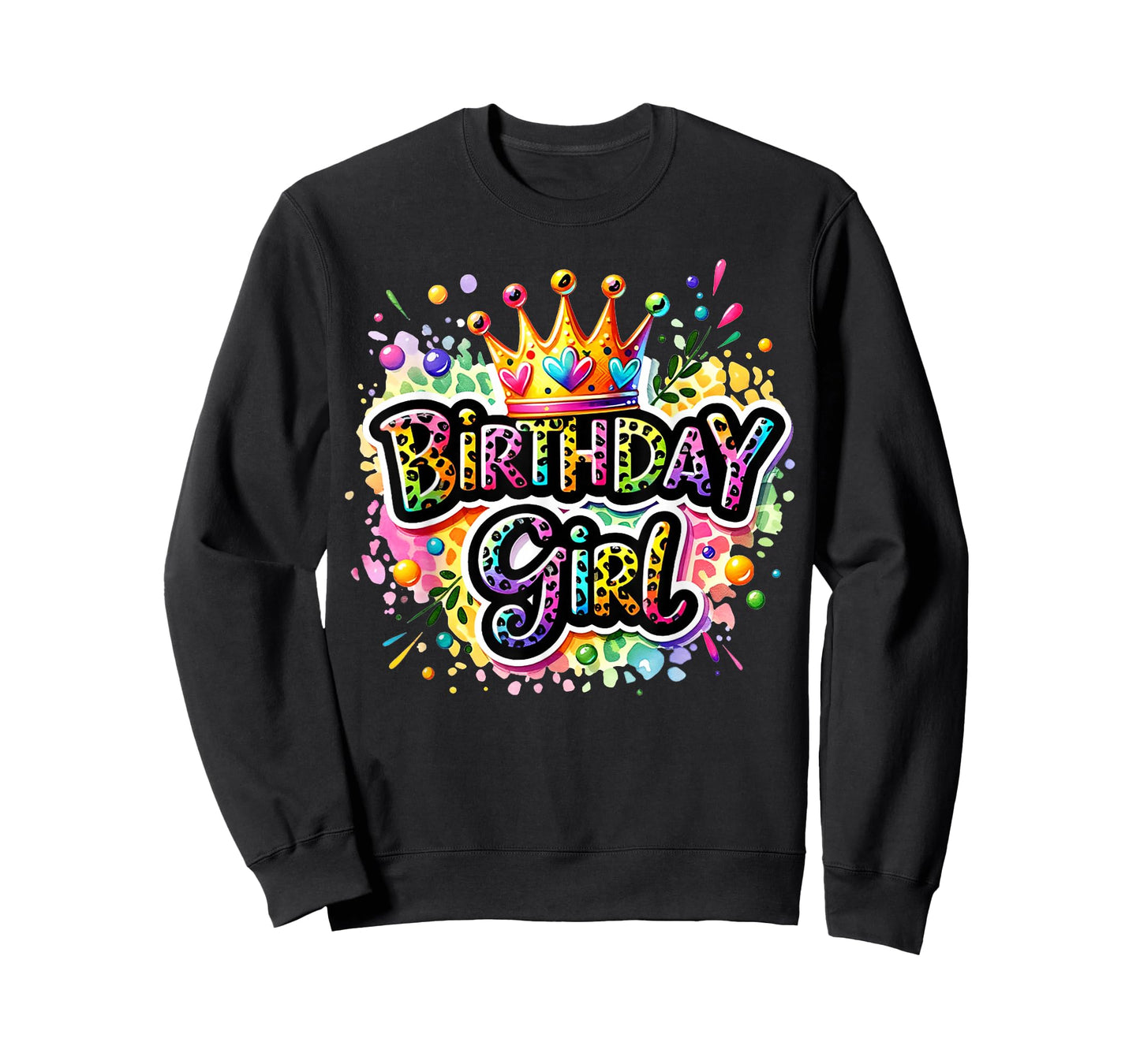 Birthday Girl Leopard Colorful Queen Crown Bday Party Family T-Shirt
