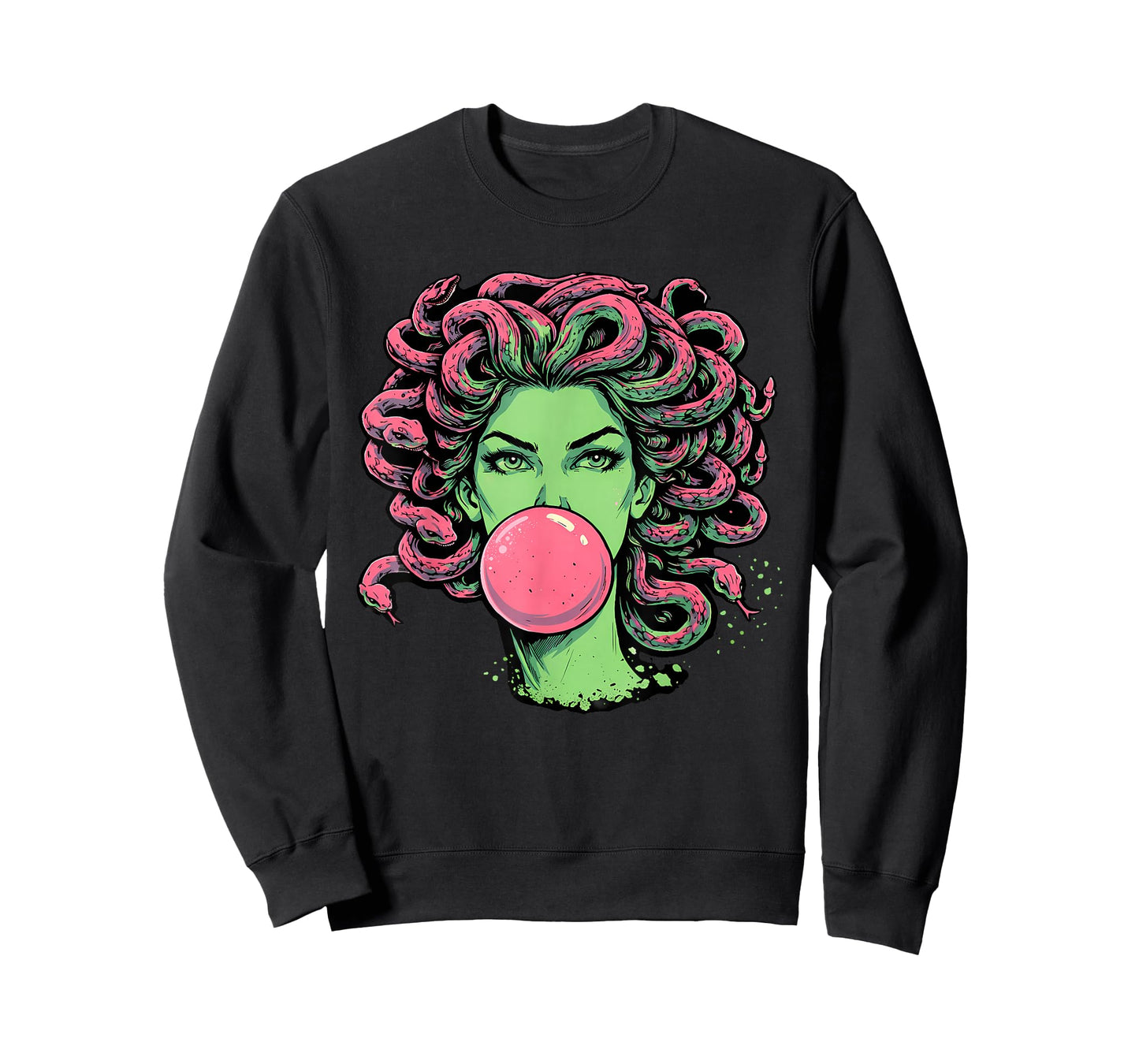 Medusa Bubblegum Greek Mythological Snake Hair Goddess T-Shirt - Sweatshirt | Black