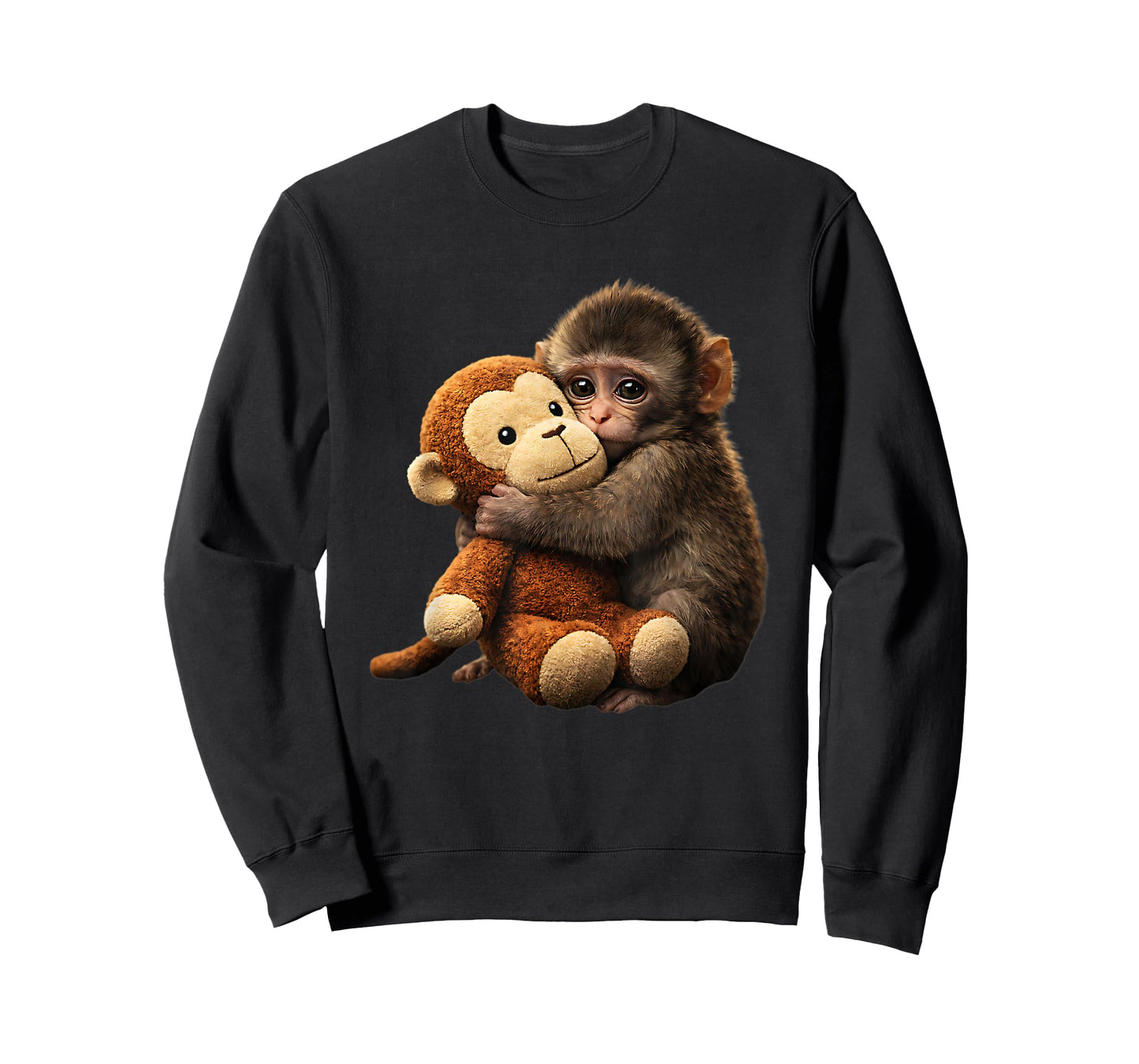 Baby Monkey Punch Plush Cute Monkey Punch Plush Hugging T-Shirt - Sweatshirt | Black