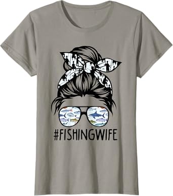 ROV Cute Messy Bun Fishing Wife Husband Fishman T-Shirt