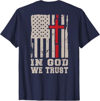 Men's In God We Trust Christian Faith Cross On Back Graphic T-Shirt