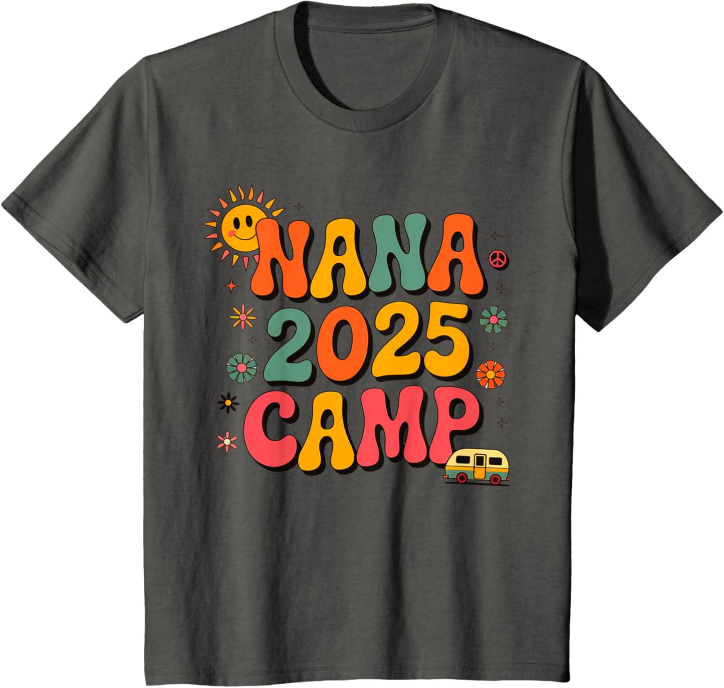 Kids Nana Camp 2025 Family Vacation Summer Camping Crew Kids T-Shirt