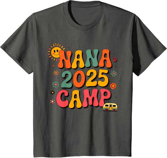 Kids Nana Camp 2025 Family Vacation Summer Camping Crew Kids T-Shirt