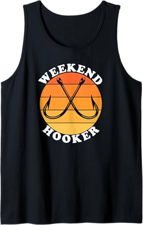 Weekend Hooker Retro Sun with Hooks Funny Fishing Tank Top