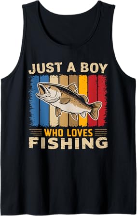 Mens Just A Boy Who Loves Fishing Retro Fisherman Bass Fishing Tank Top