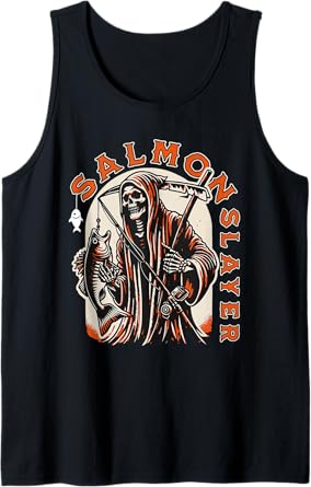 Salmon Slayer Funny skeleton Fishing Salmon Fish Tank Top
