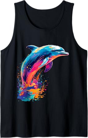 Dolphin Wildlife Colorful Design Dolphin Lover Wildlife Fish Tank Top