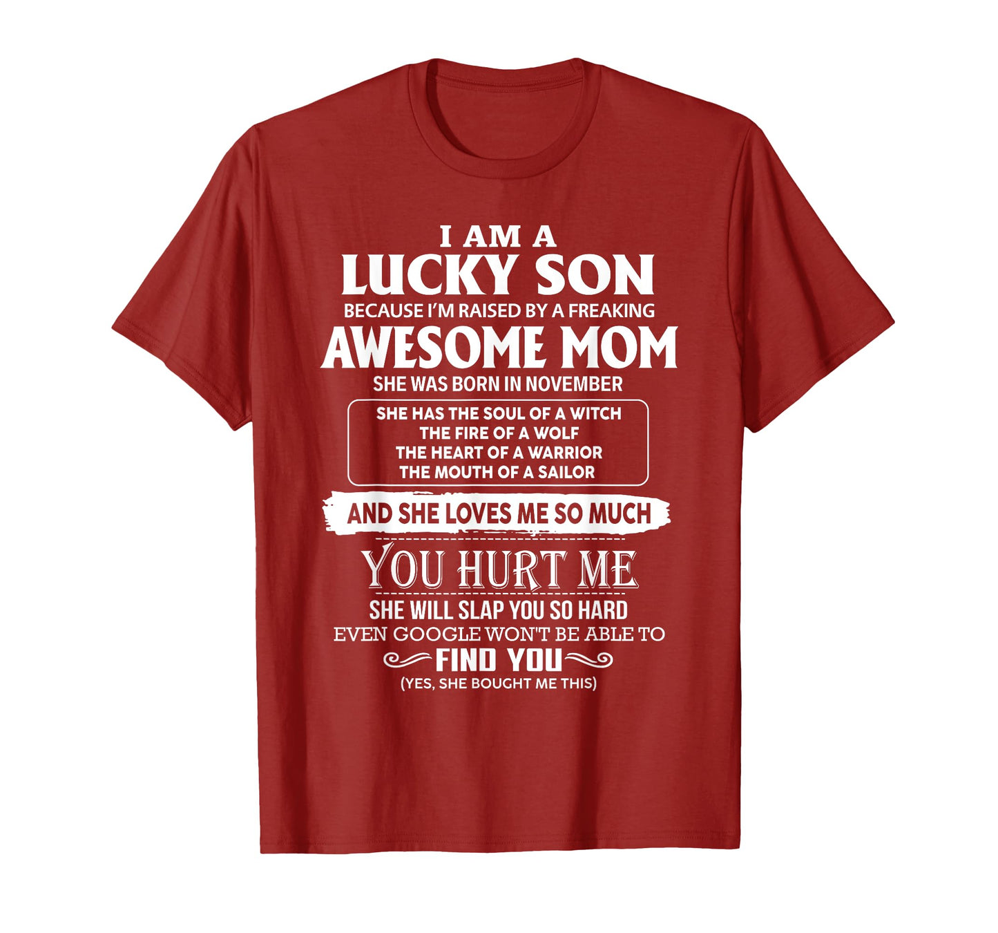 I'm A Lucky Son Of Awesome Mom She Was Born In November T-Shirt