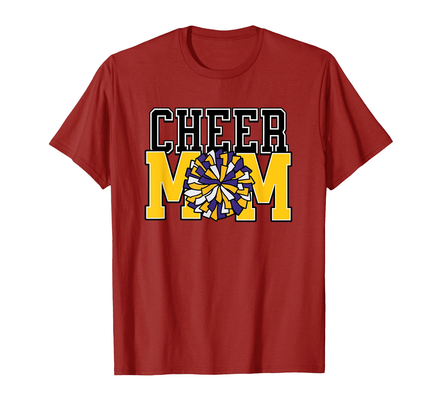 Cheer Mom Biggest Fan Yellow and Purple Pom Pom T-Shirt